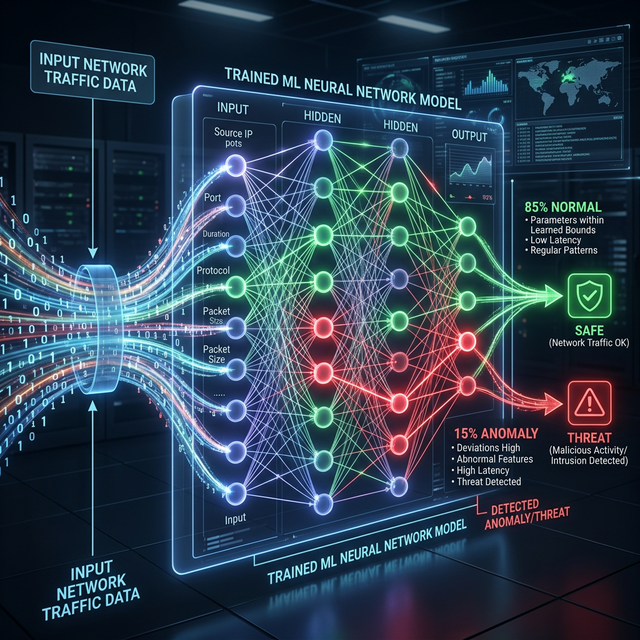 Ruch sieciowy analizowany przez model uczenia maszynowego (Normalna vs Anomalia)